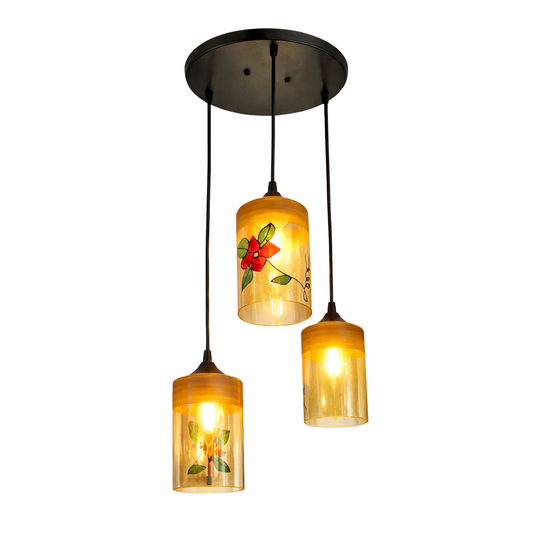Gold LED chandelier with glass pendants for modern interiors