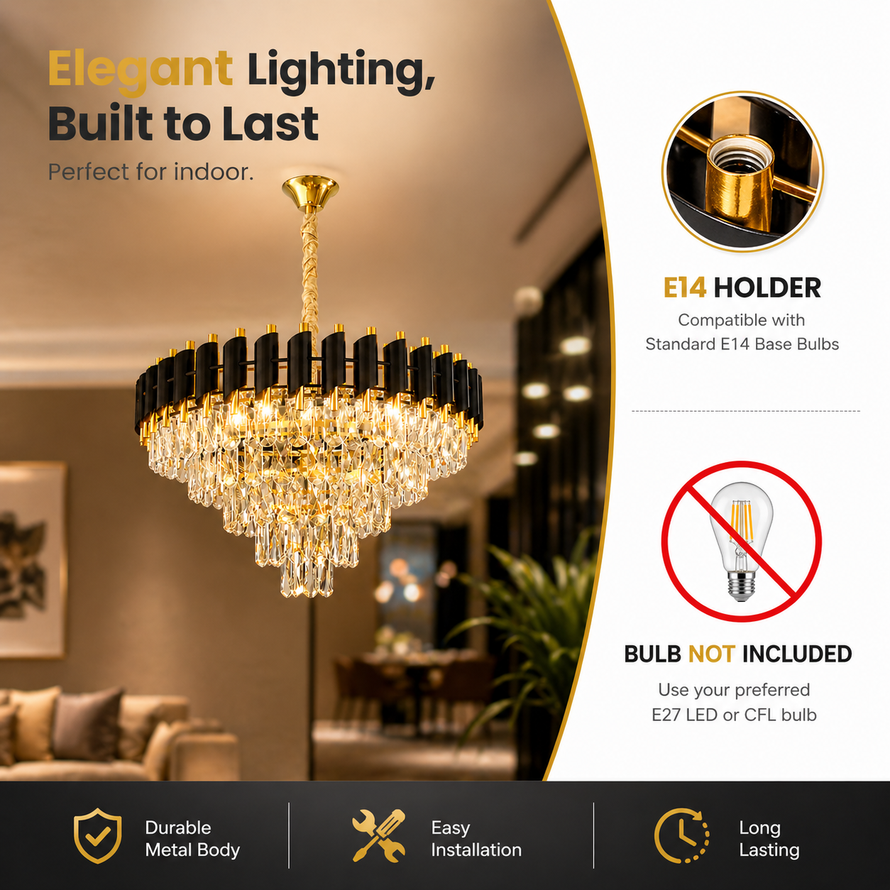 gold black 600MM chandelier stylish ceiling light for home decor