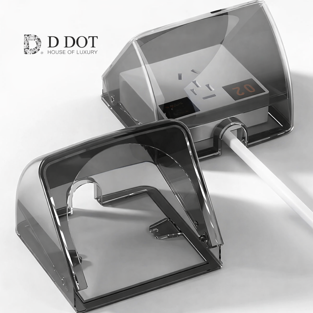 Chrome car visor mirror with digital display on a white background, featuring the D Dot logo.