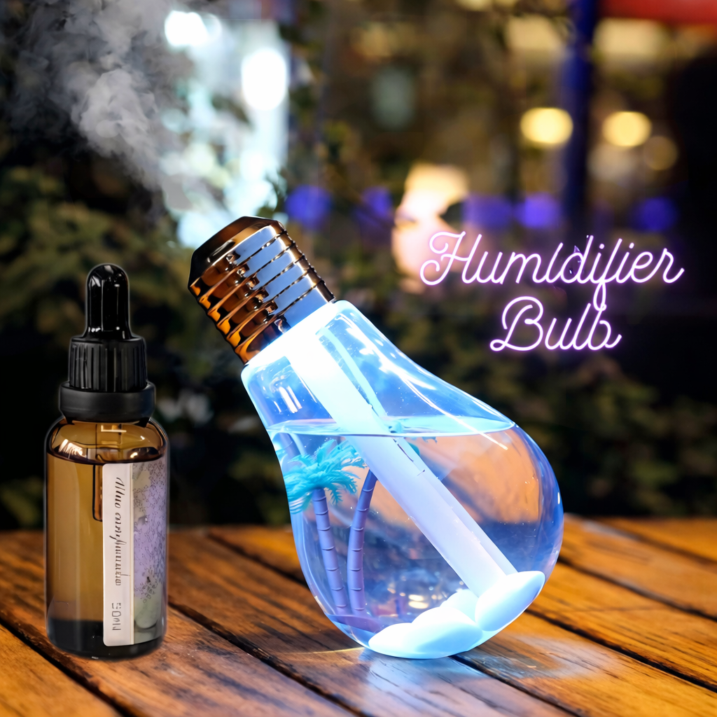 USB powered humidifier bulb emitting soft mist indoors