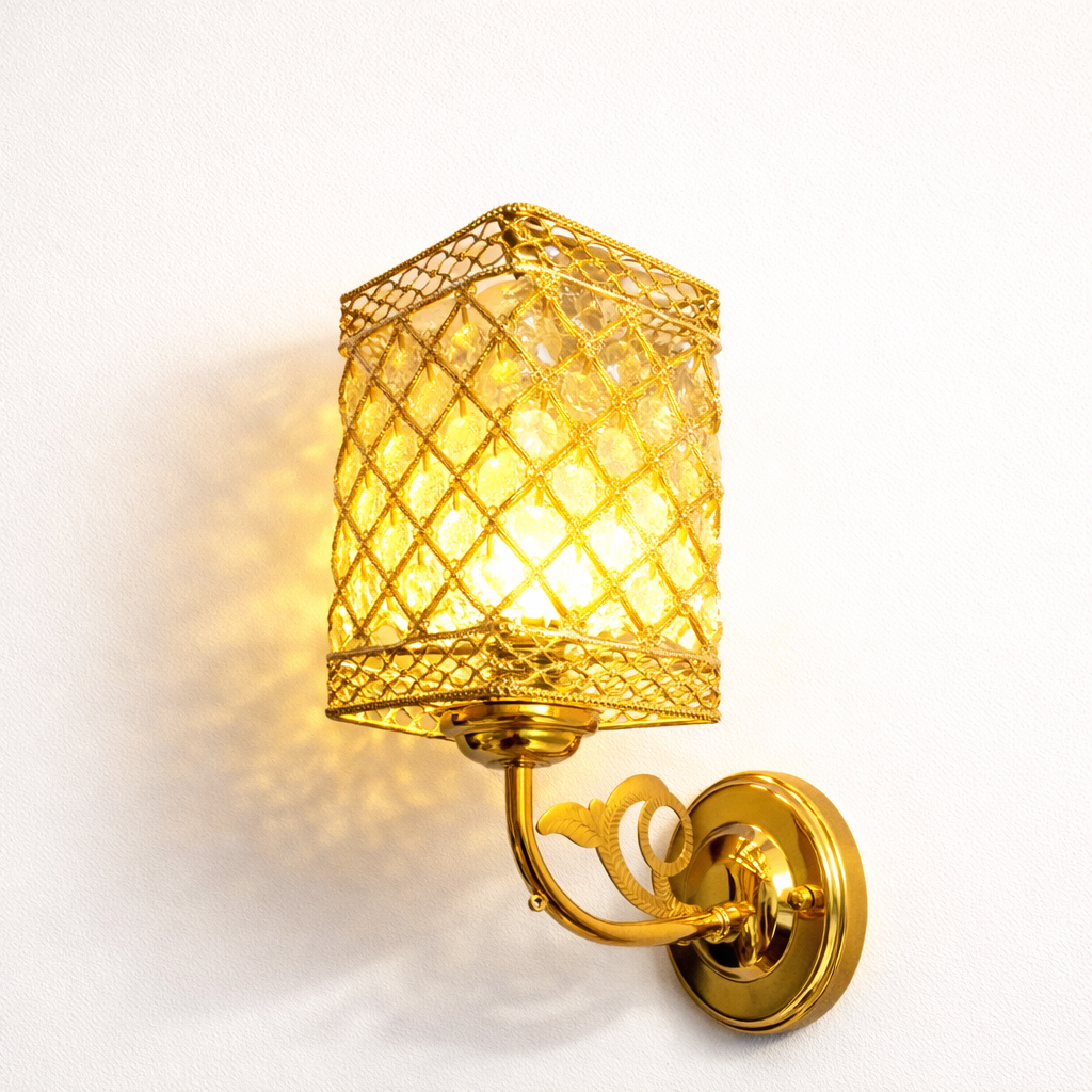 Gold crystal wall sconce with warm luxury ambient lighting