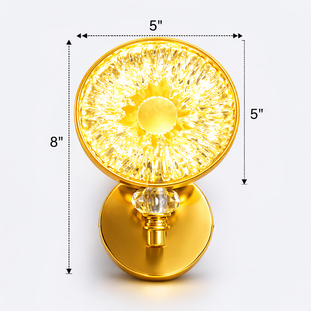 Elegant crystal LED wall light fixture with gold metal body