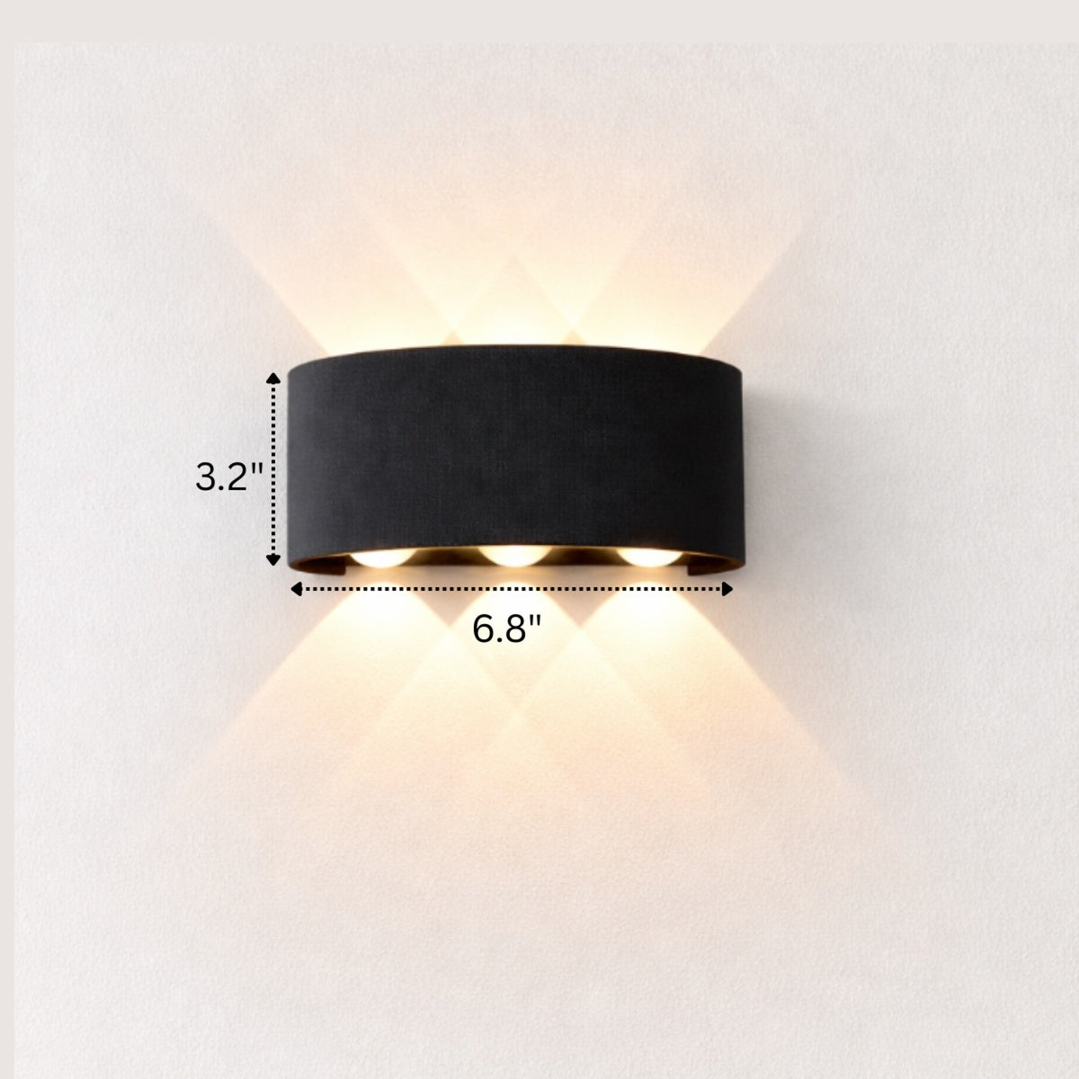 Wall-mounted light fixture with dimensions indicated on a white background