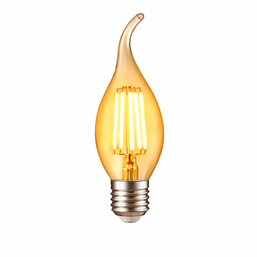 Decorative light bulb with a warm glow on a white background