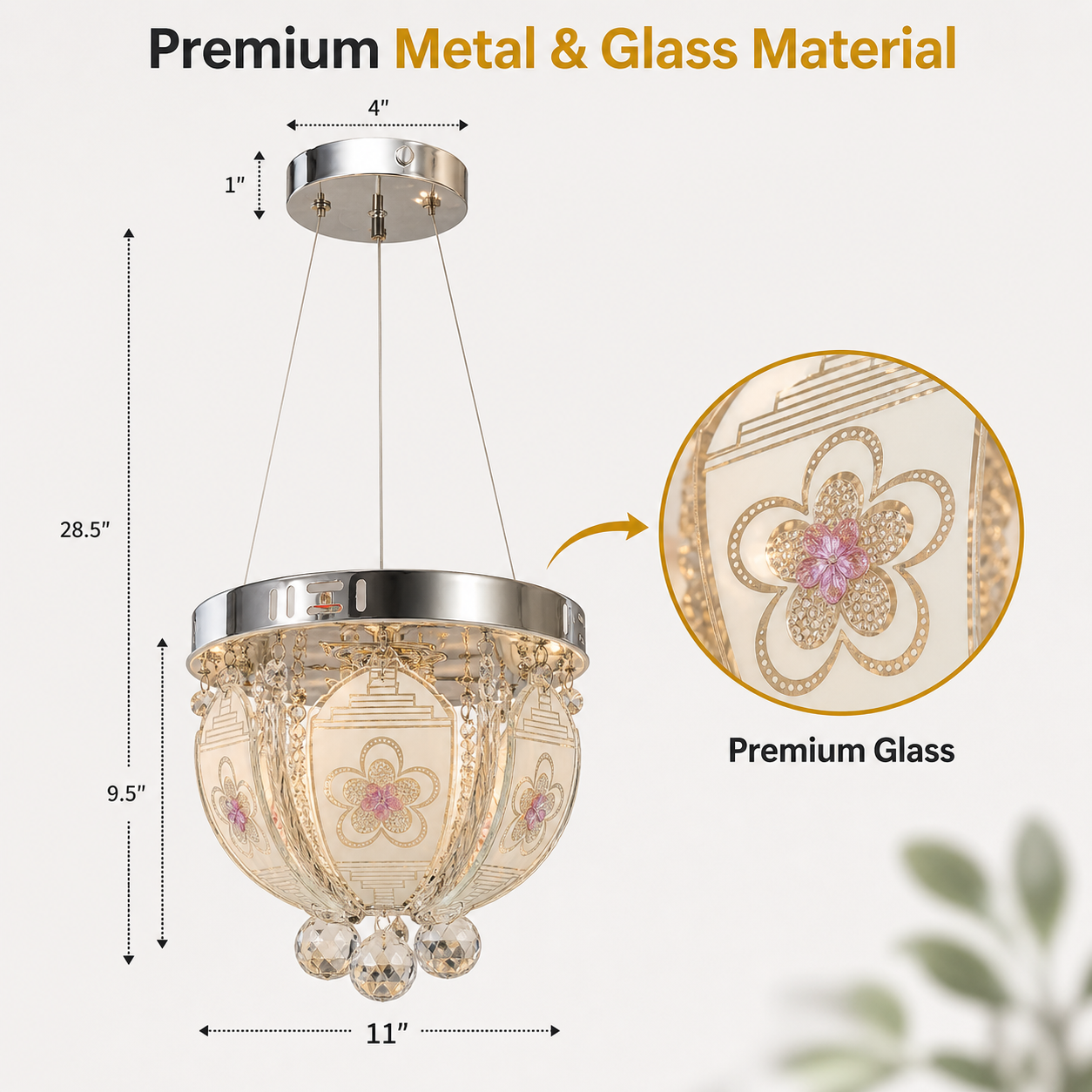 bluetooth music chandelier with decorative glass panels design