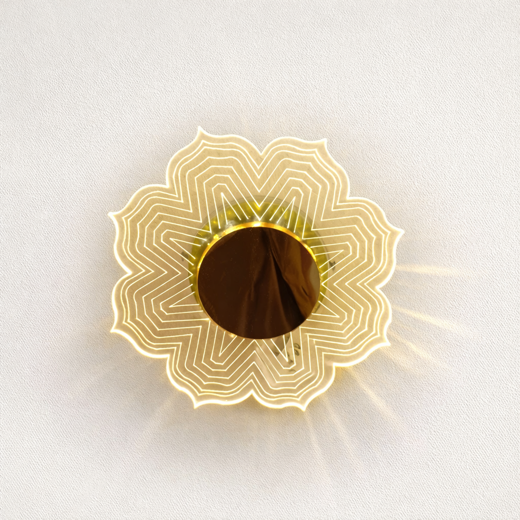 Gold LED chandelier with mirror center for modern ceiling décor