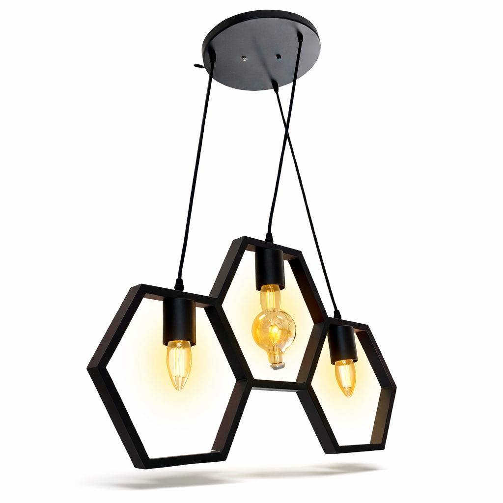 Modern hexagon pendant ceiling light with black metal frame