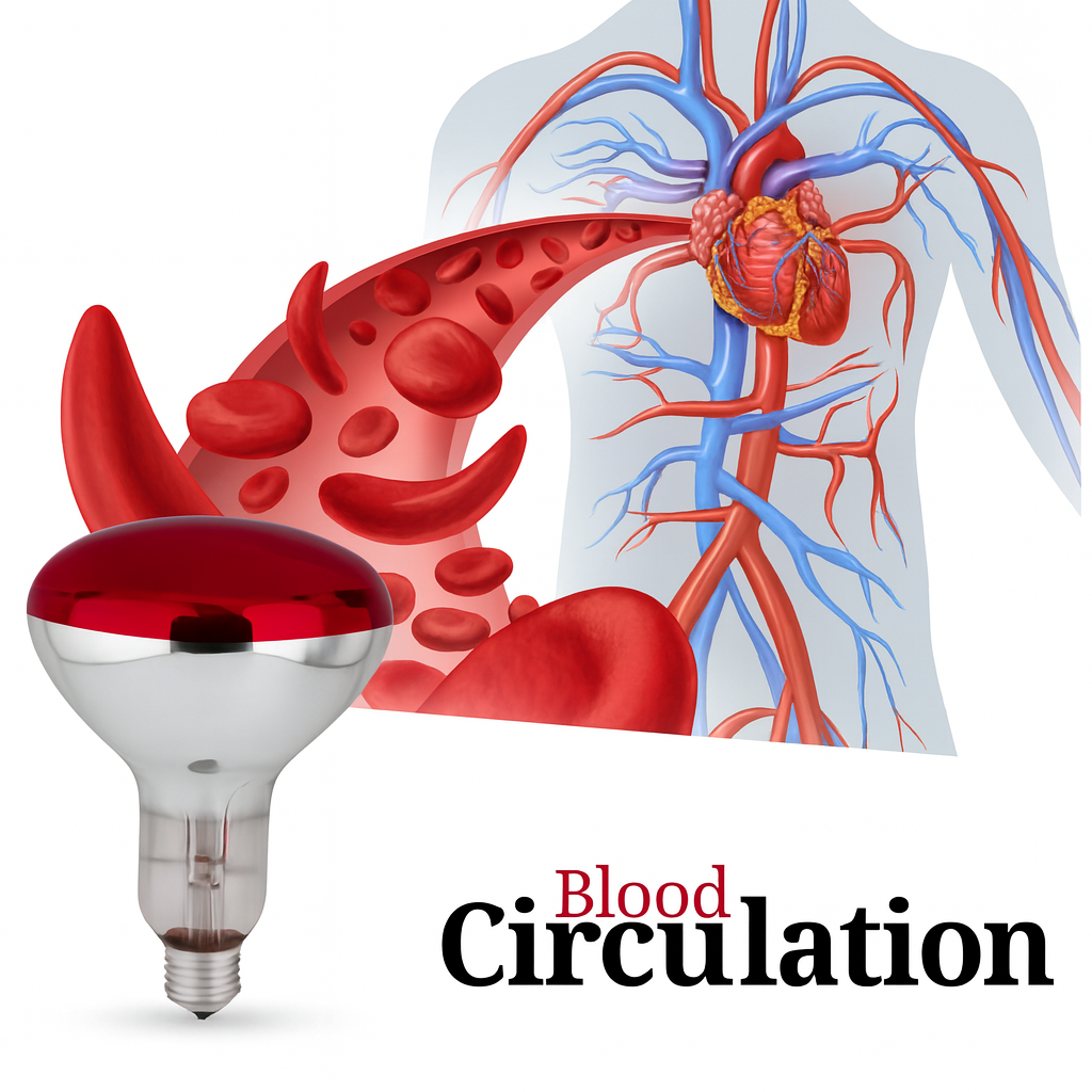 Blood circulation system illustration with a red light bulb on a white background