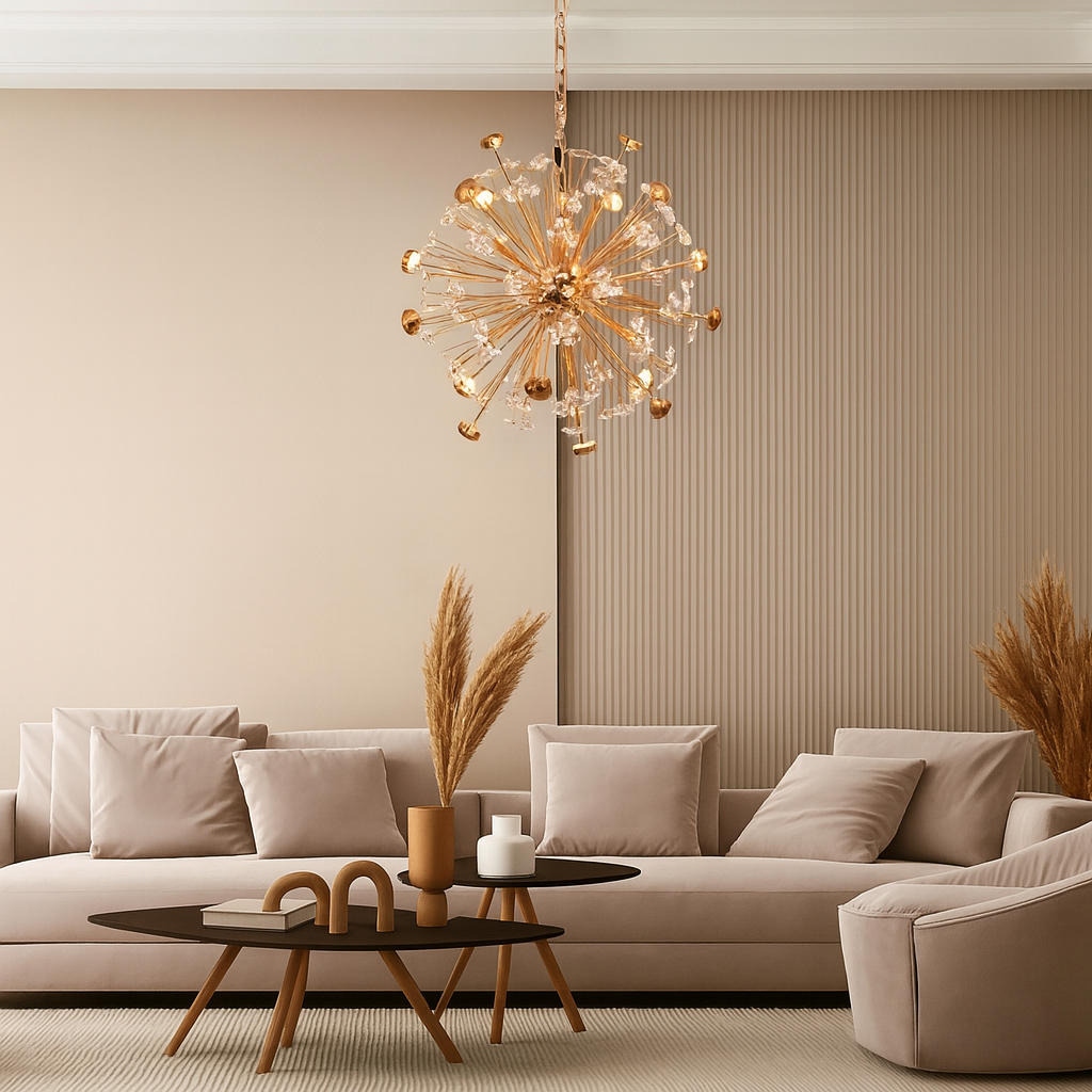 Luxury gold crystal chandelier lighting modern living room interior design