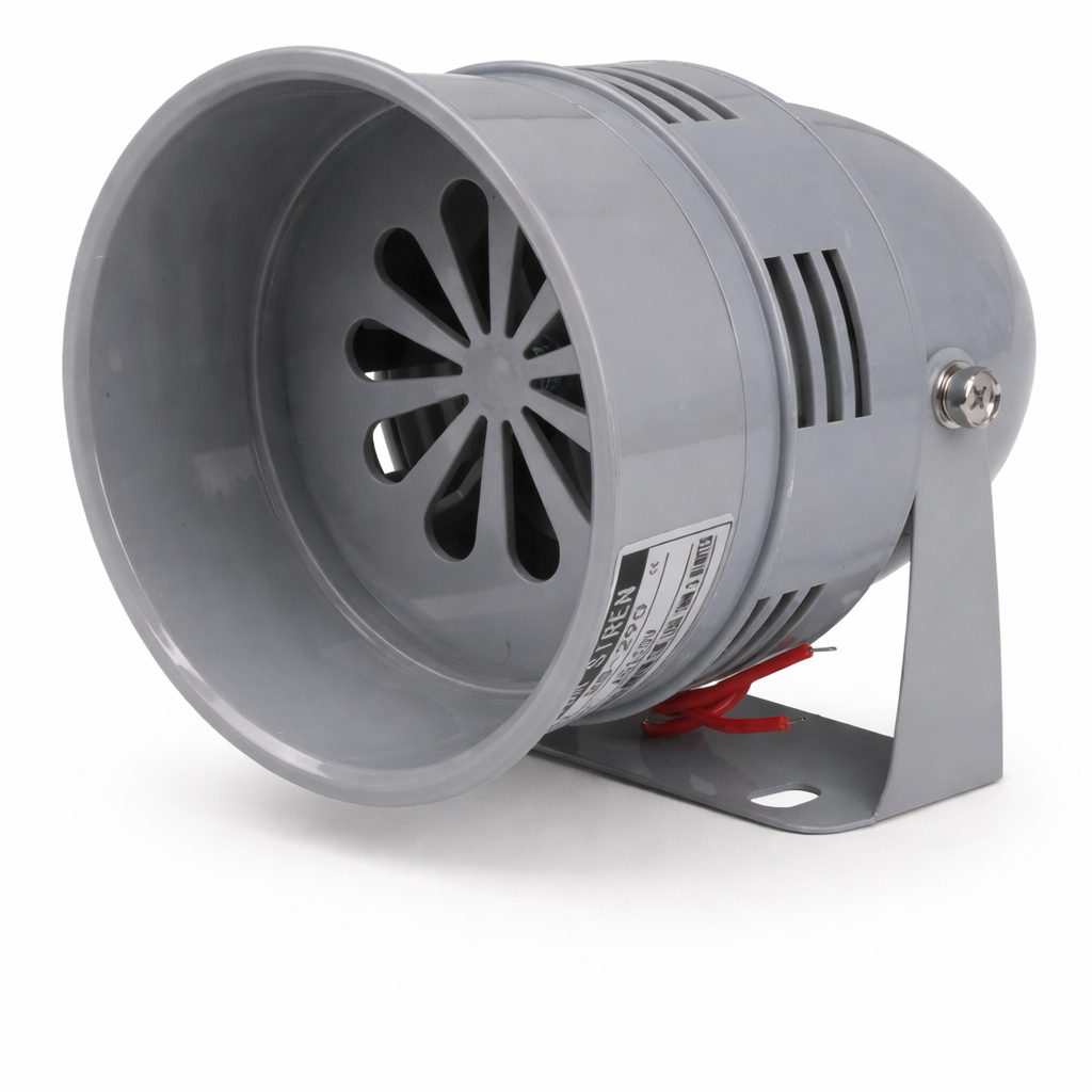 Gray industrial horn on a white background