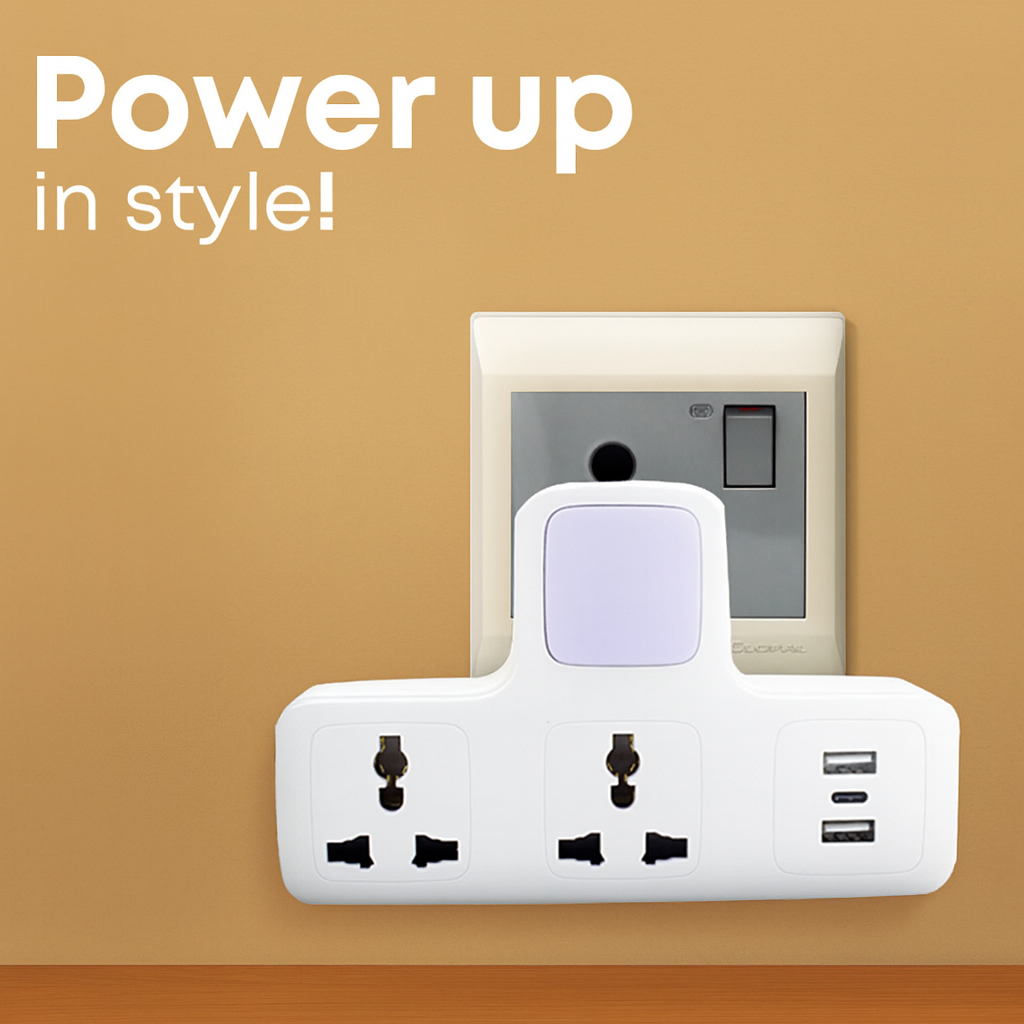 Modern night light plug adapter with Type-C and USB ports