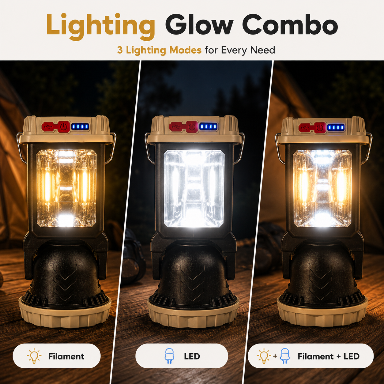 Solar Rechargeable Camping Lantern with Torch & Emergency Light