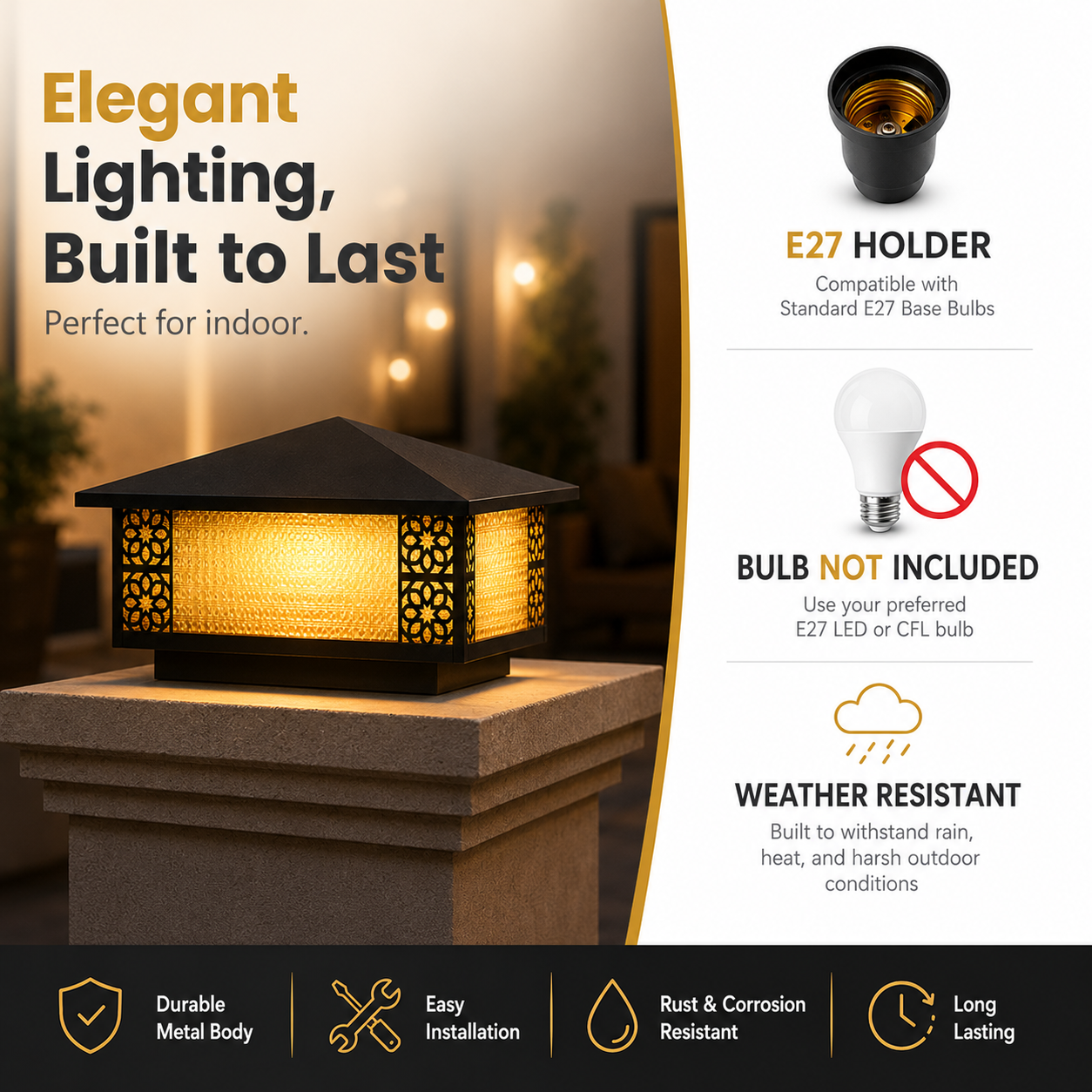 16" x 16" Metal Gate Pillar Light for Modern Outdoor Spaces