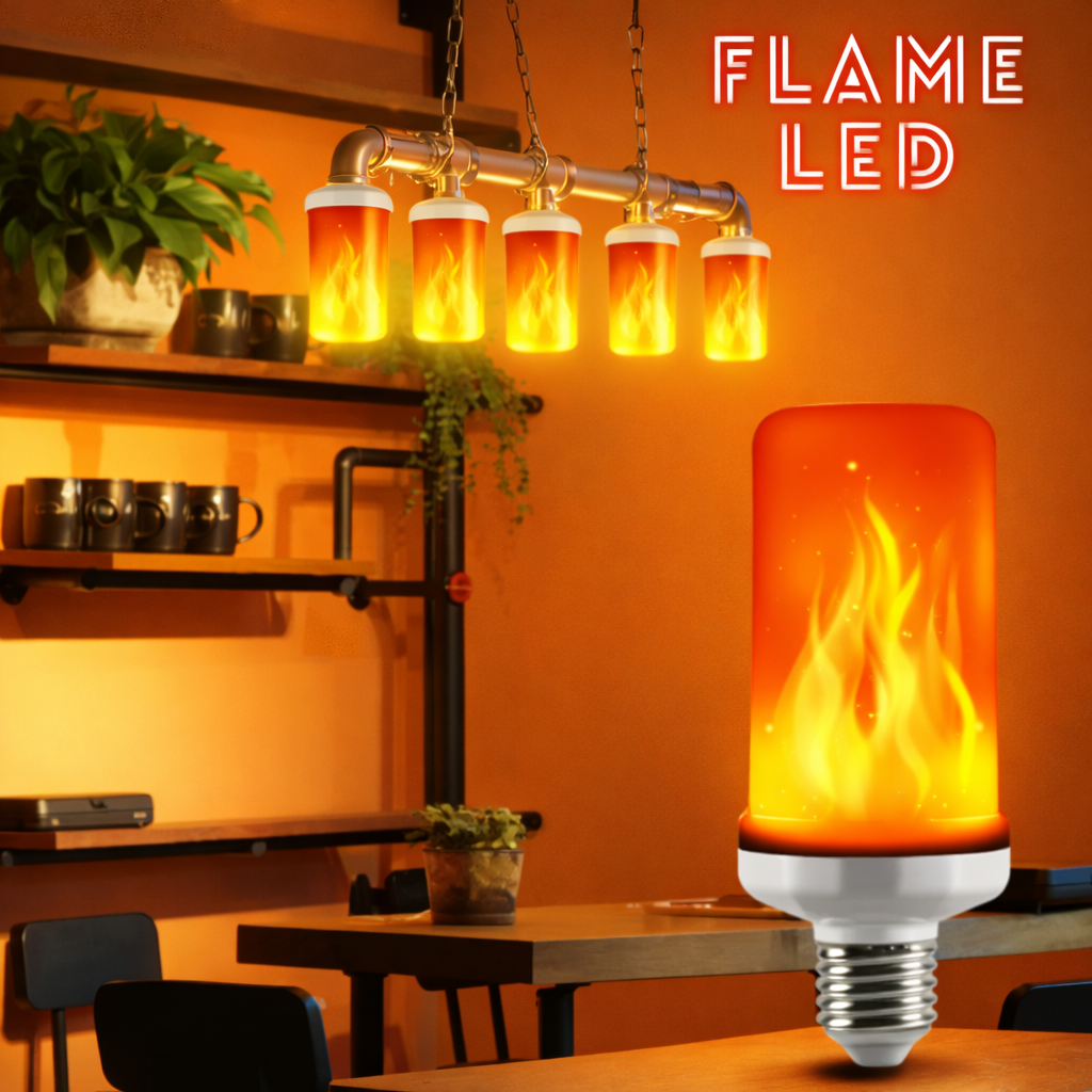 Fire-effect LED bulb for café and home ambiance