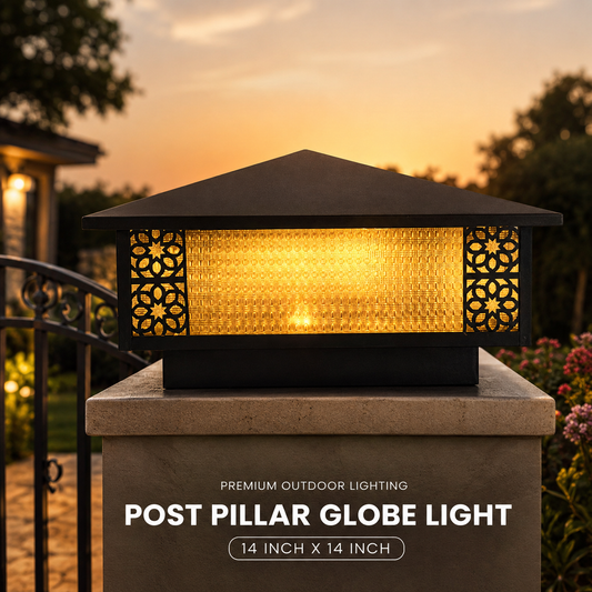 Post pillar globe light on a post with sunset background