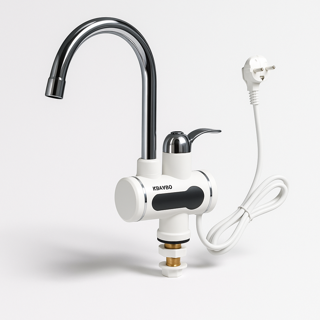 Electric kitchen faucet with power cord on a white background