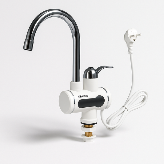 Electric kitchen faucet with power cord on a white background