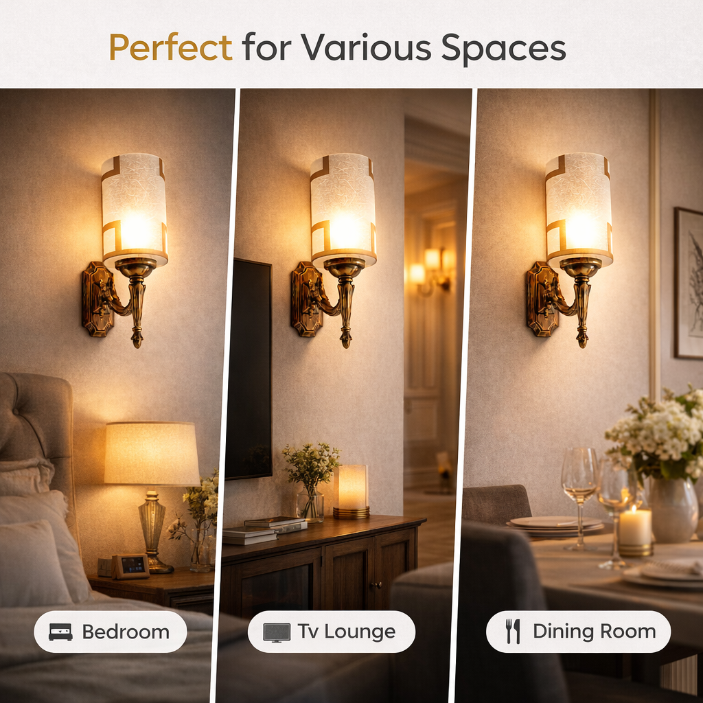 Antique style wall lamp with warm ambient bedroom lighting