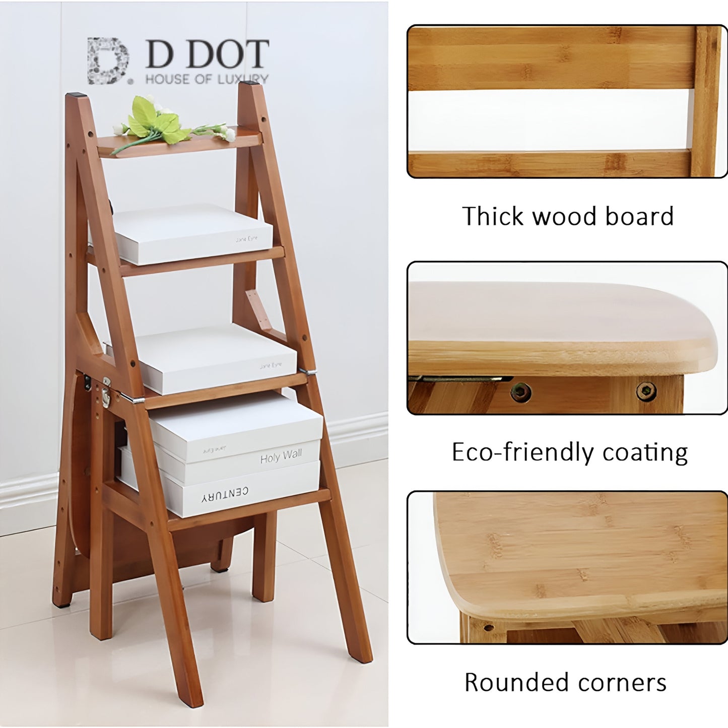 Versatile Solid Wood Ladder Chair - Foldable Step Stool & Dual-Purpose Indoor Climbing Pedal