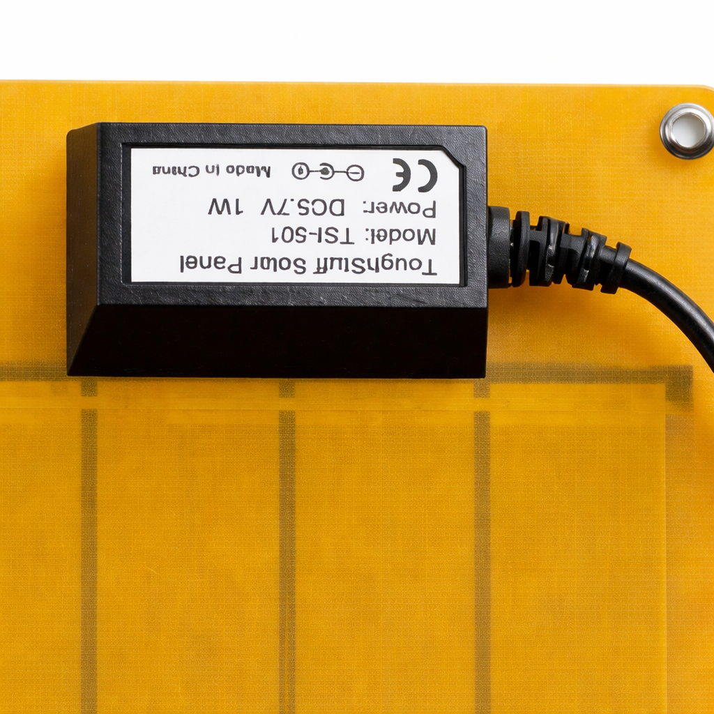 Small solar panel with a power supply unit on a yellow background
