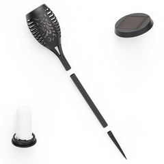 Black garden tool set with solar light on a white background