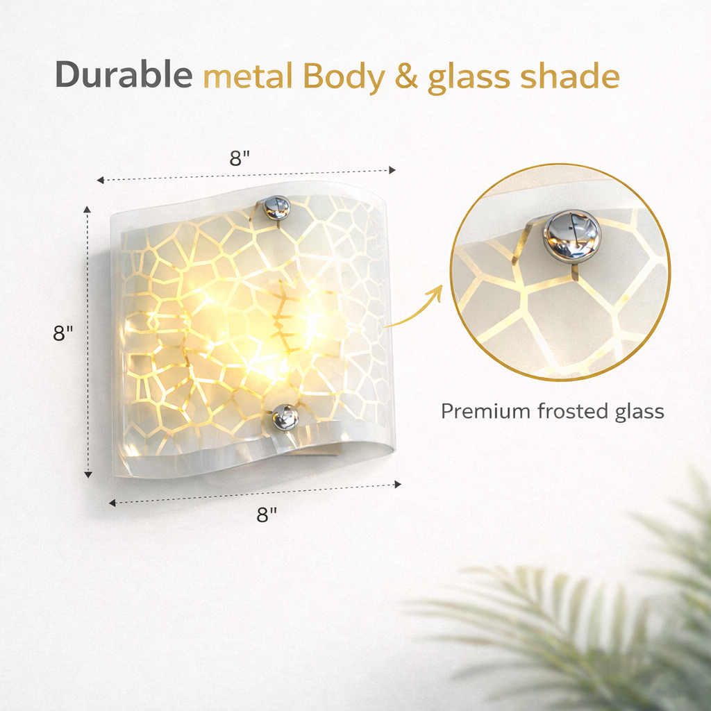 Premium wall lamp dimensions shown with eight inch measurements