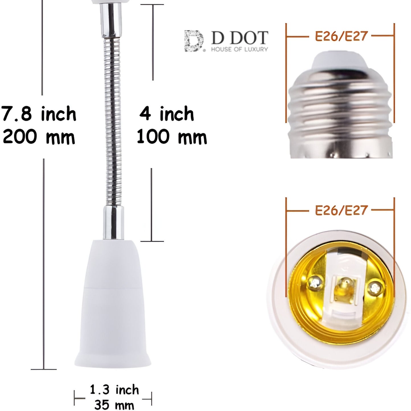 "E27 to E27 Light Socket Extender - Flexible Lamp Bulb Adapter Extension"