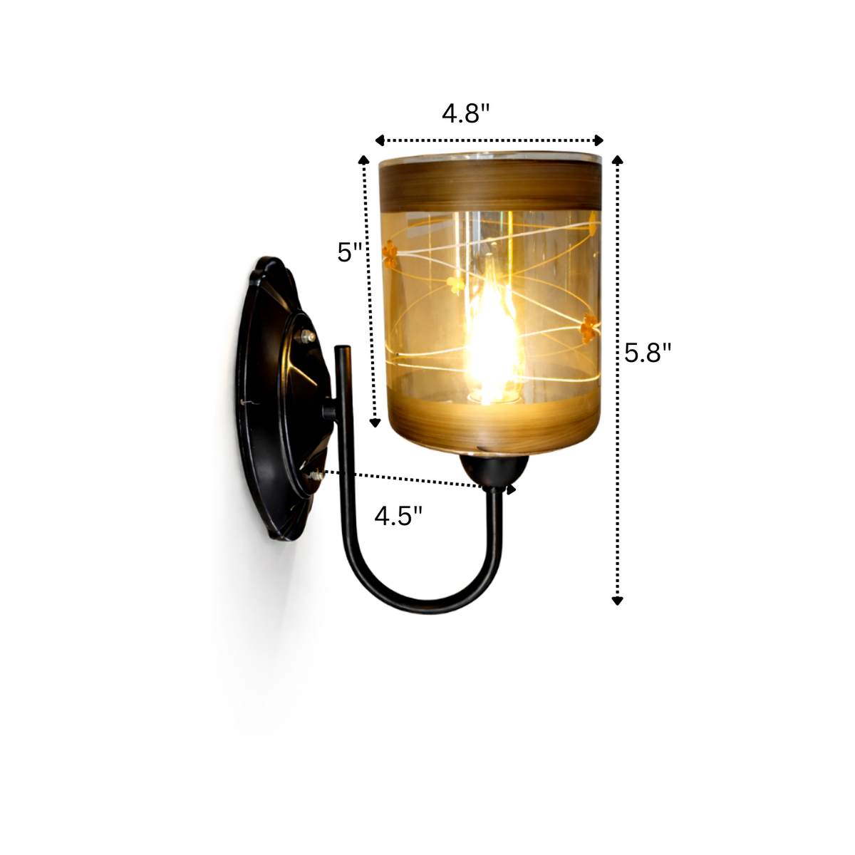 Wall-mounted light fixture with dimensions indicated on a white background