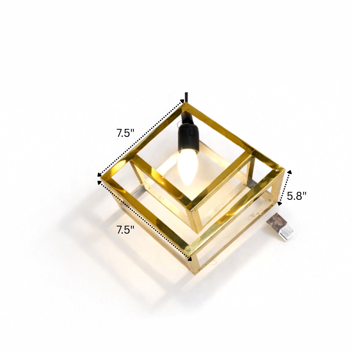 Gold cube pendant light hanging with metal frame and glass
