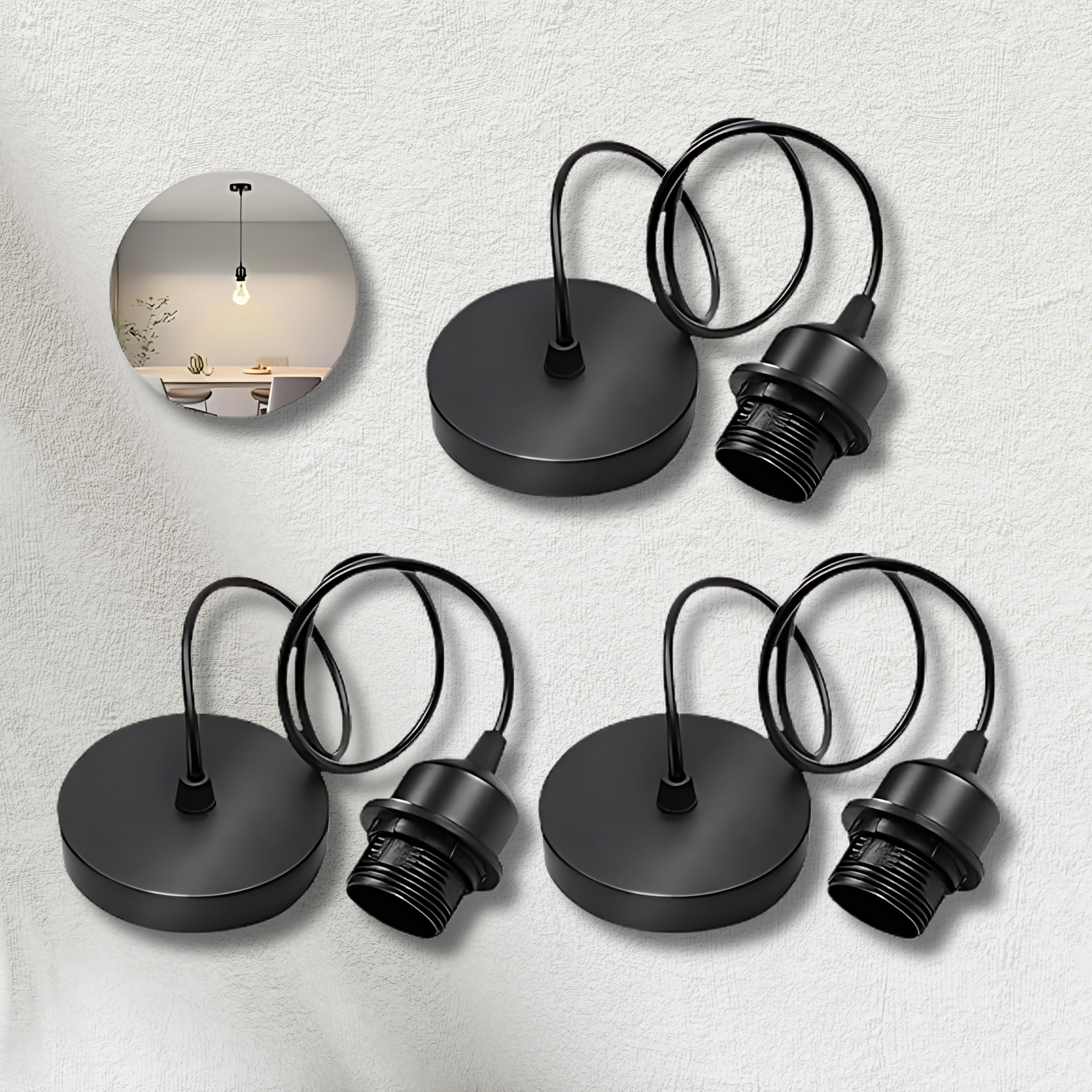 Lamp Holder E27 Black, Pendant Lights Accessories Adjustable Cable 1 m Metal Ceiling Light