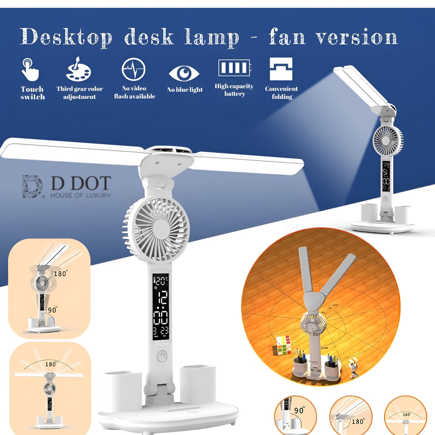 "Double Head Foldable LED Desk Lamp with Smart LED Display - Adjustable and Modern"