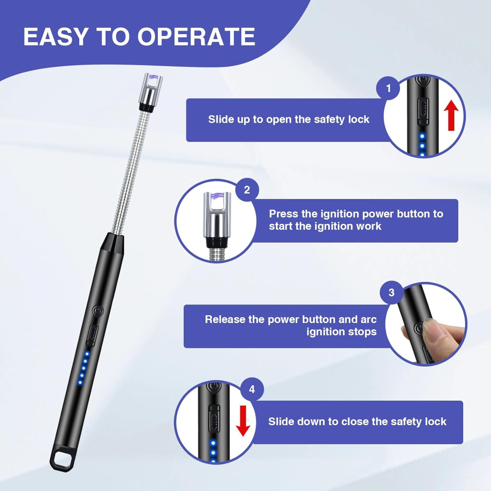 Electric Lighter Arc Windproof Flameless with 360° Flexible Neck & LED Power Display
