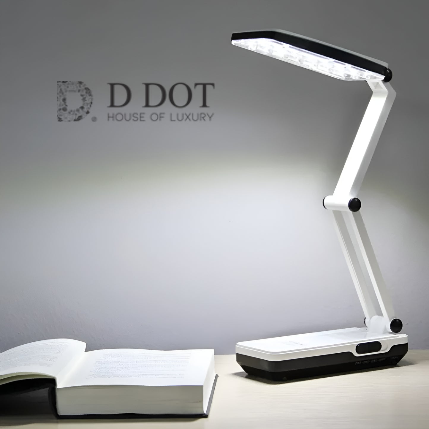 "Portable White Foldable Desk Lamp 2 in 1 - Compact and Versatile Lighting Solution"