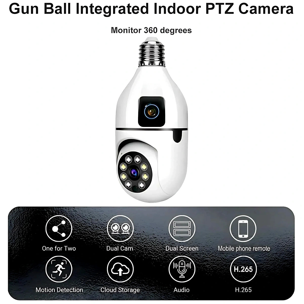 E27 installation security camera with night vision and dual lens