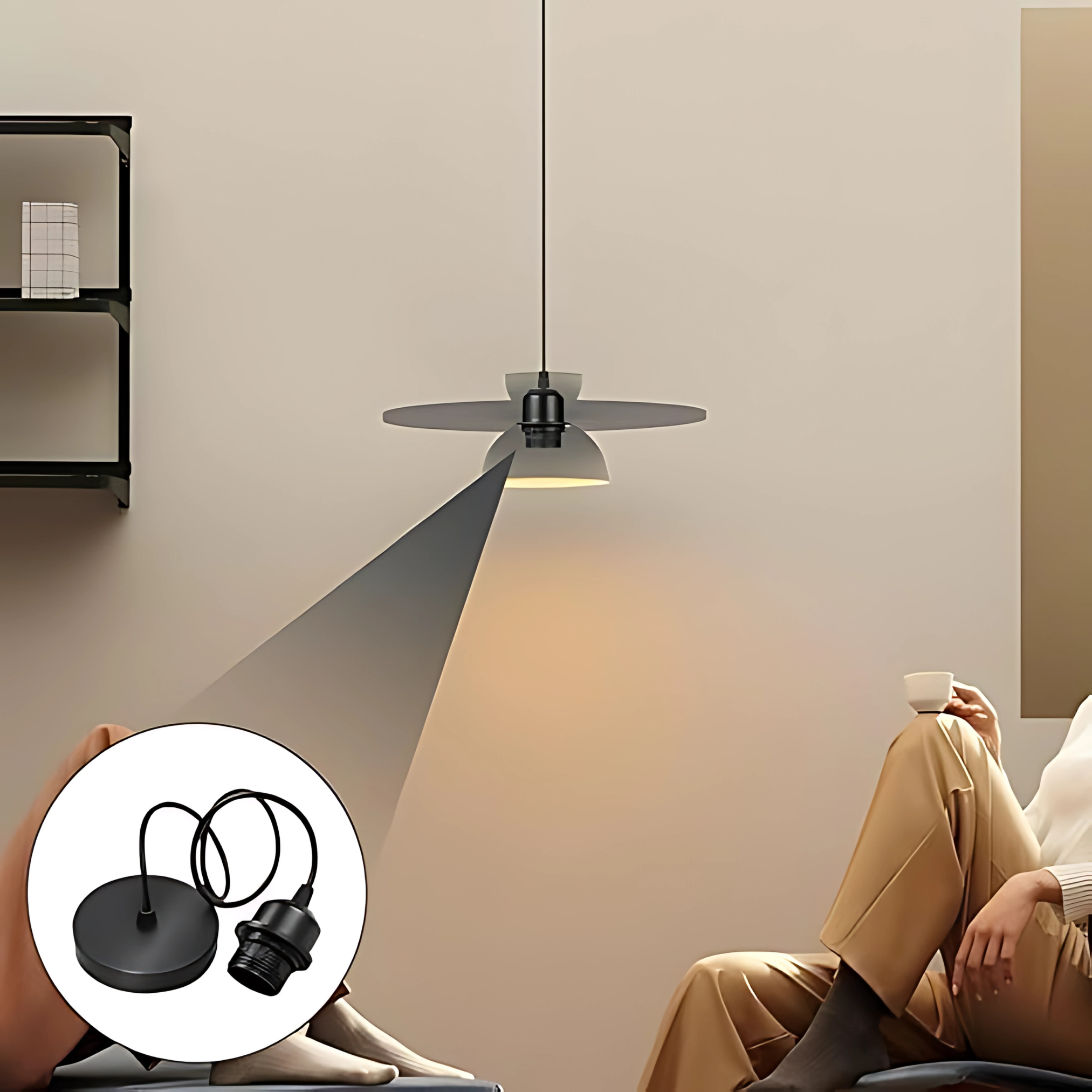 Lamp Holder E27 Black, Pendant Lights Accessories Adjustable Cable 1 m Metal Ceiling Light