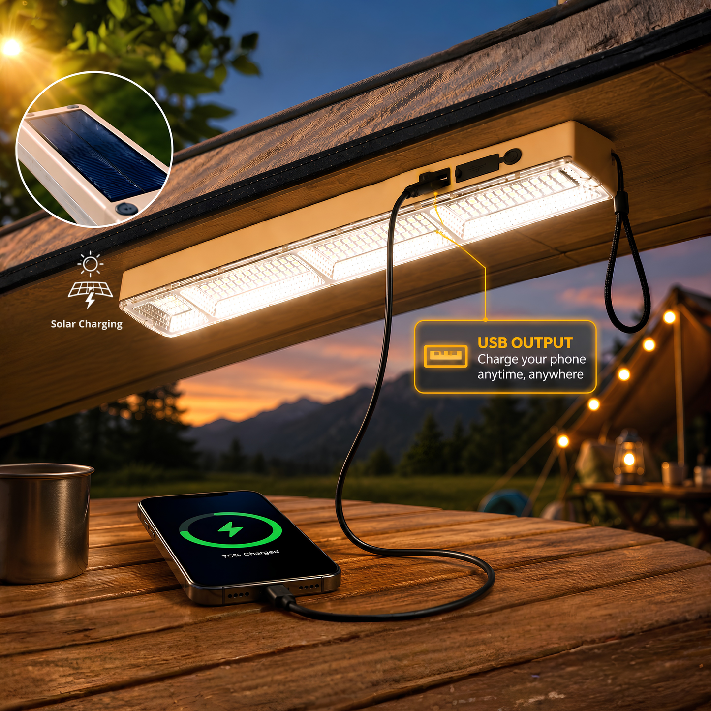 Rechargeable Solar LED Work Light with Magnetic Base & Hook