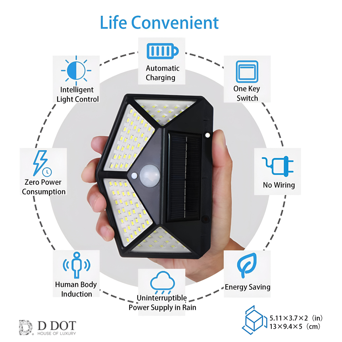 Solar Outdoor Wall Lamp with Motion Sensor - 100 LED Garden Light, 3 Lighting Modes for Enhanced Security