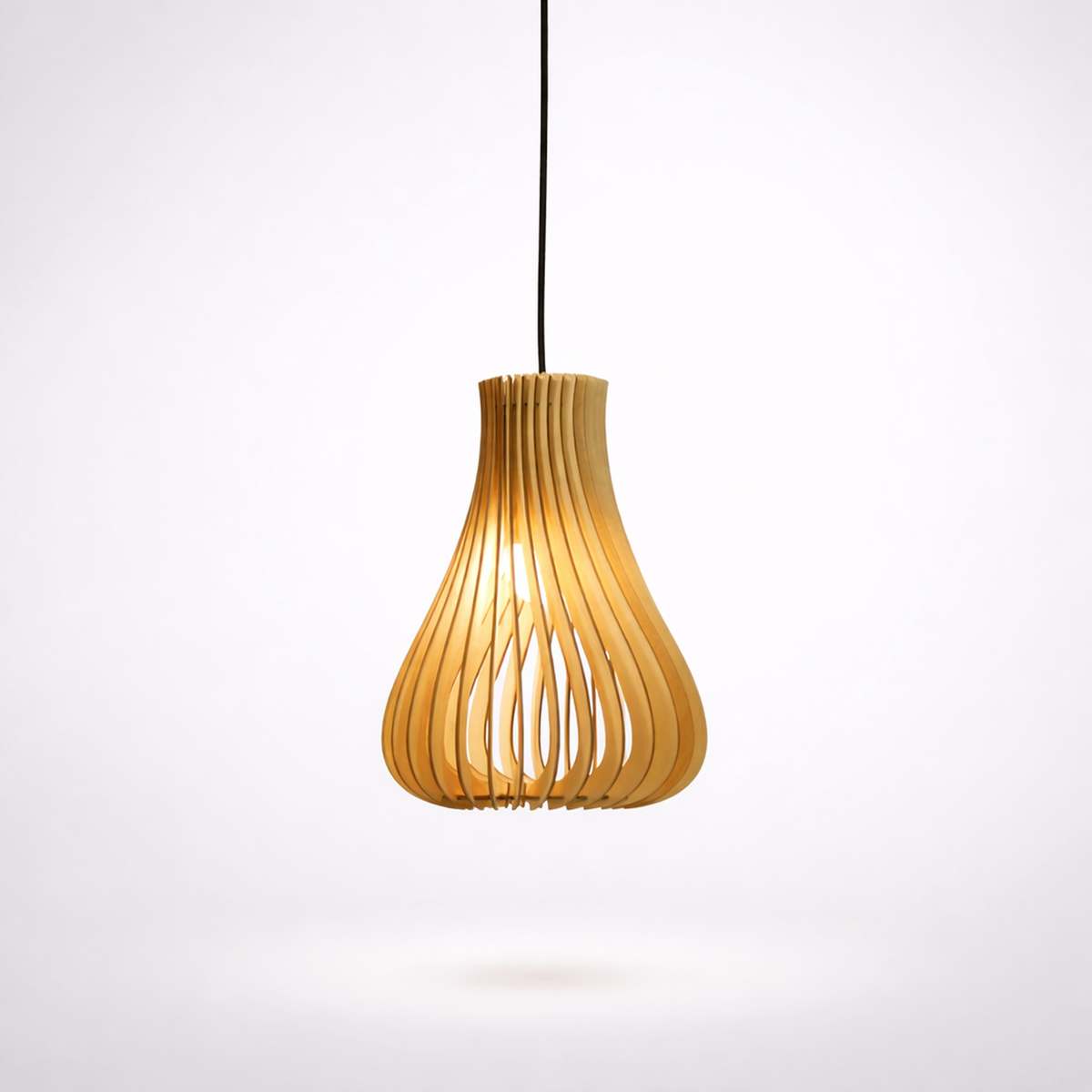 Modern wooden pendant light with warm ambient glow