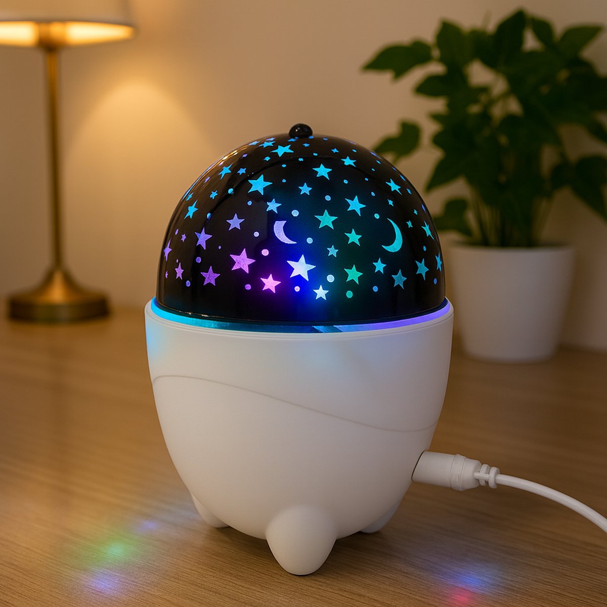 Multicolor galaxy night light with moon and star pattern